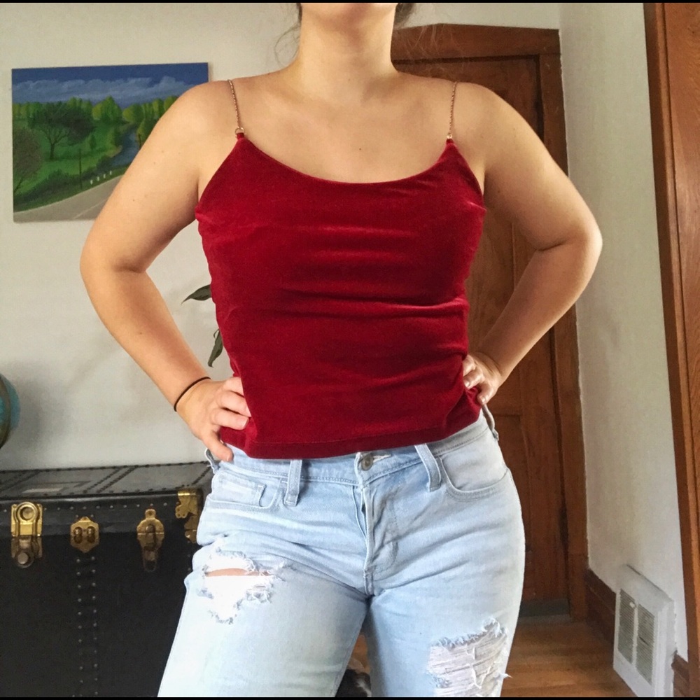 Red Velvet Tank with Metal Straps